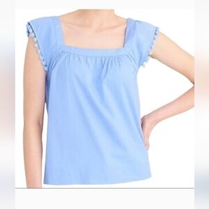 J. Crew Sky Blue Blouse with Pom-Pom Detail